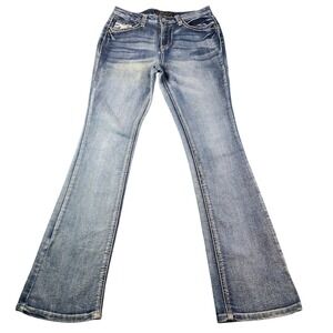 Cato Premium Classic Bootcut Jeans Womens 8 Medium Wash Embroidered Flap Pockets